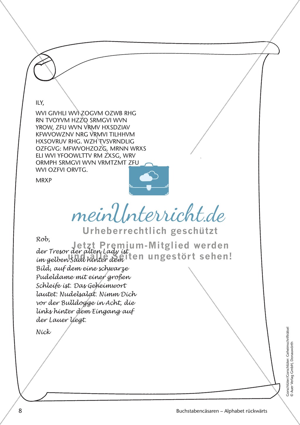 Geheimschrift Alphabet rückwärts: Übungen Preview 2