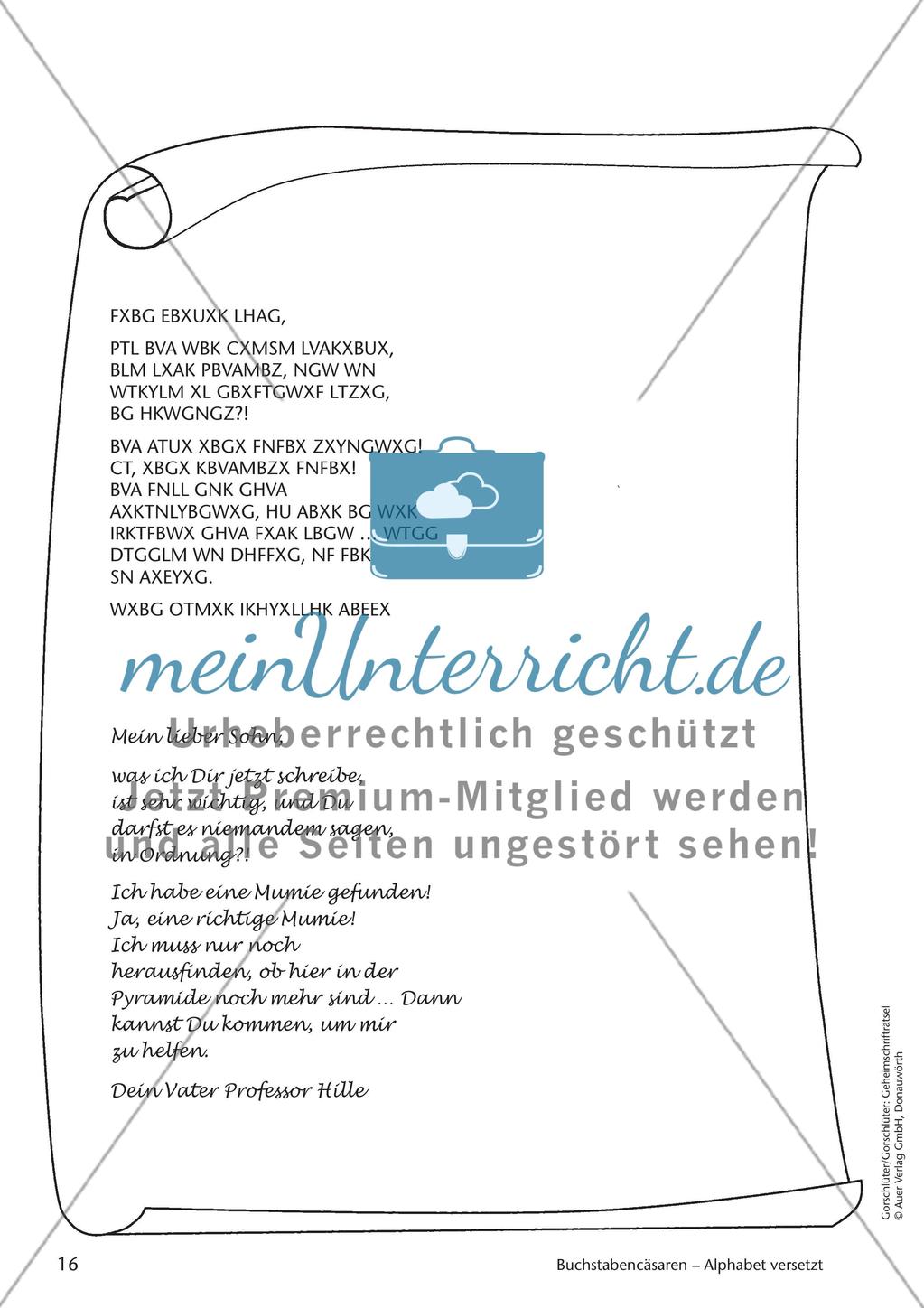 Geheimschrift Alphabet versetzt: Übungen Preview 2