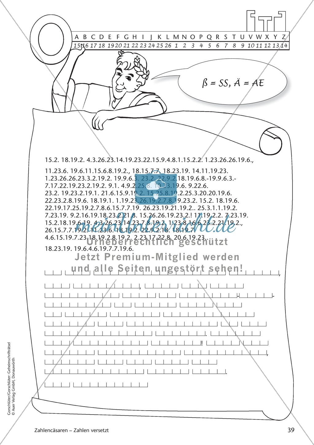 Geheimschrift Zahlen versetzt: Übungen Preview 1