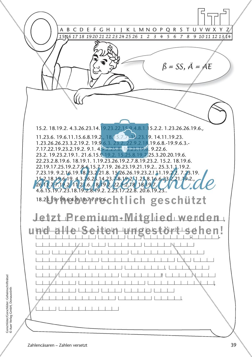 Geheimschrift Zahlen versetzt: Übungen Preview 1