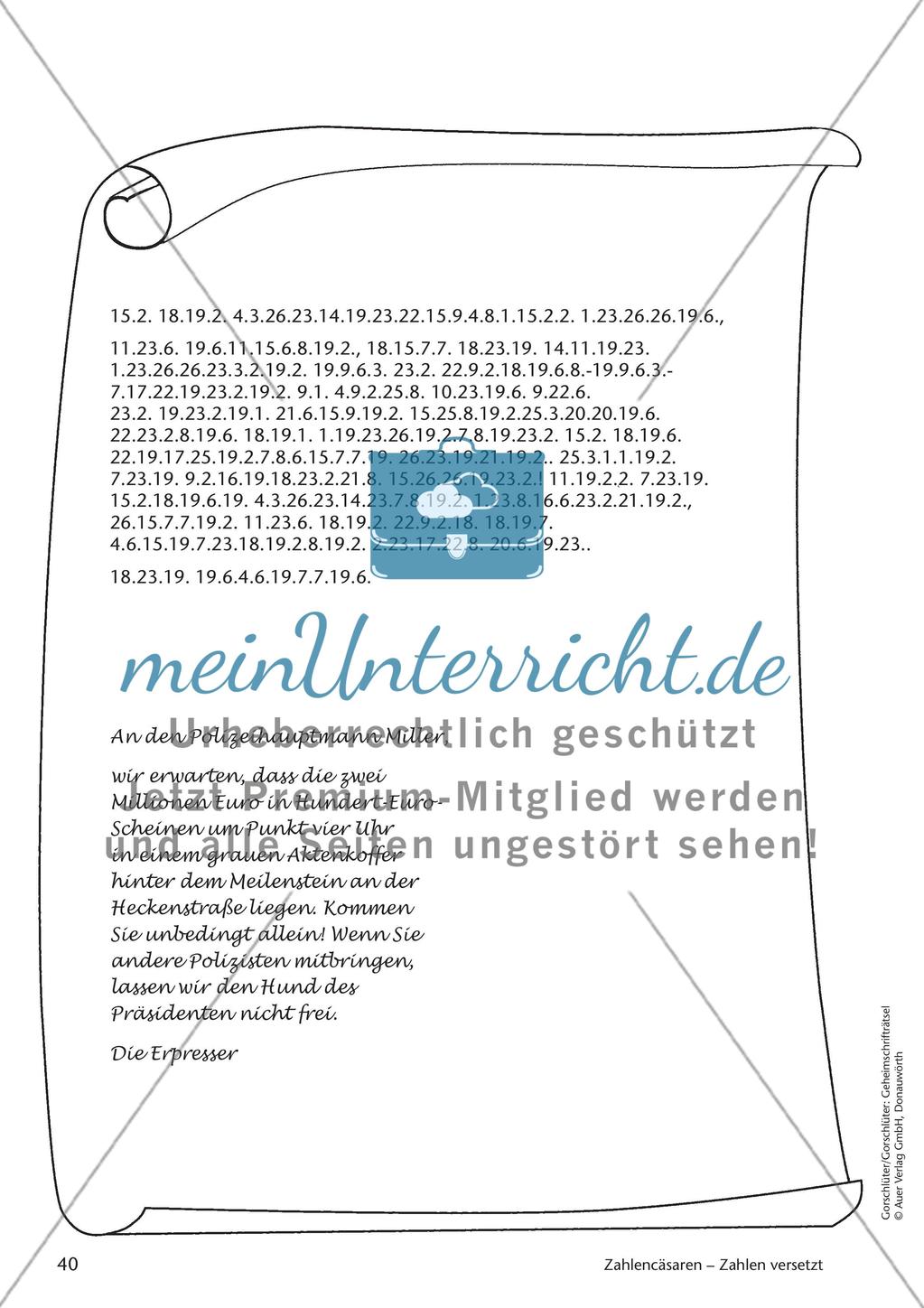 Geheimschrift Zahlen versetzt: Übungen Preview 2