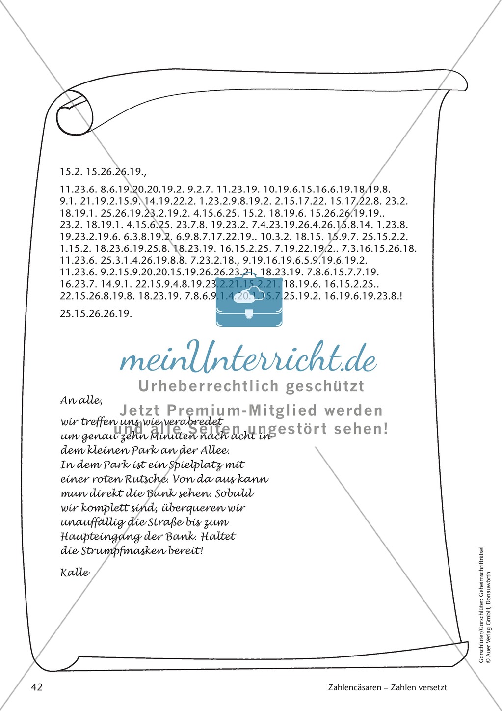 Geheimschrift Zahlen versetzt: Übungen Preview 4