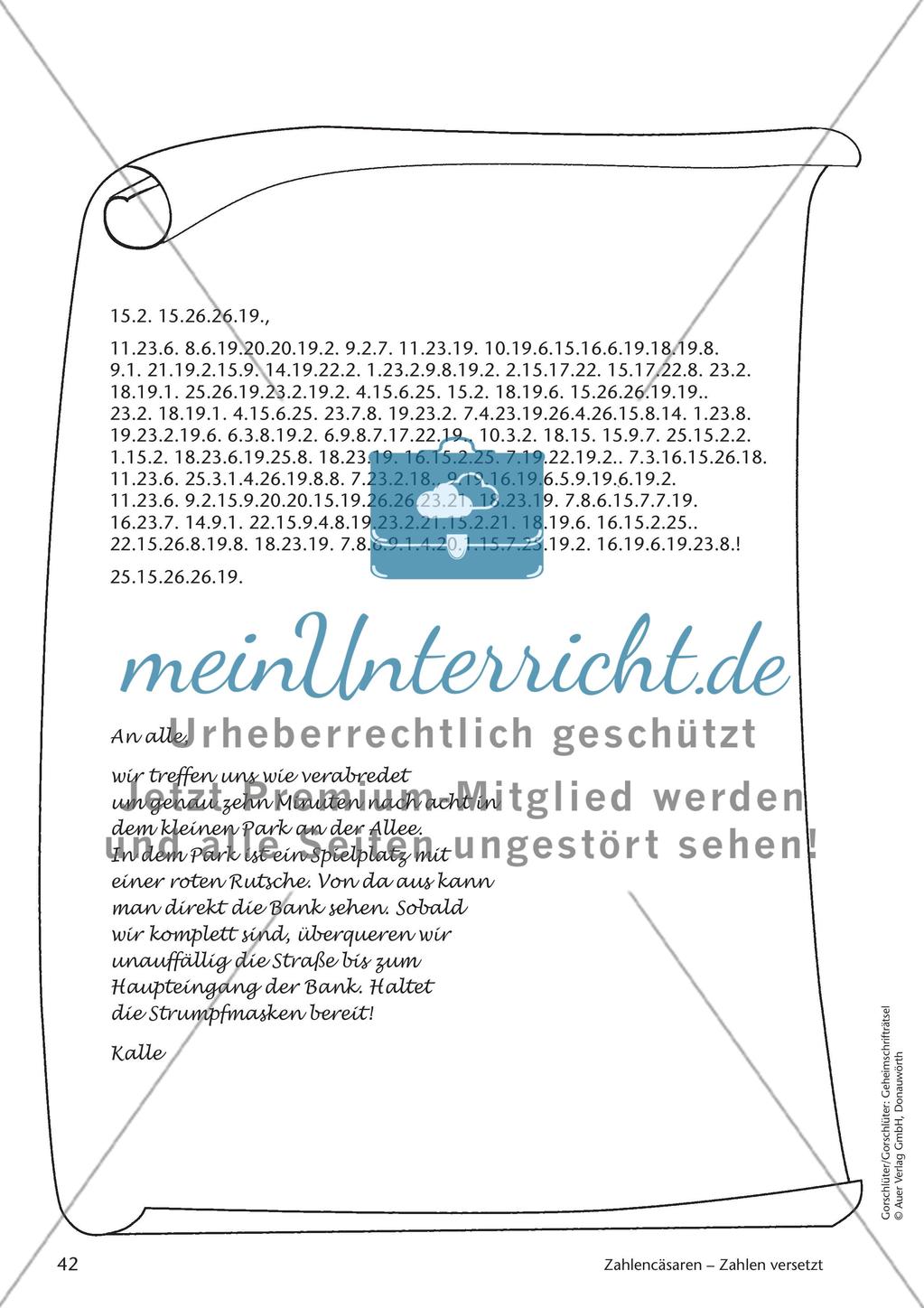 Geheimschrift Zahlen versetzt: Übungen Preview 4