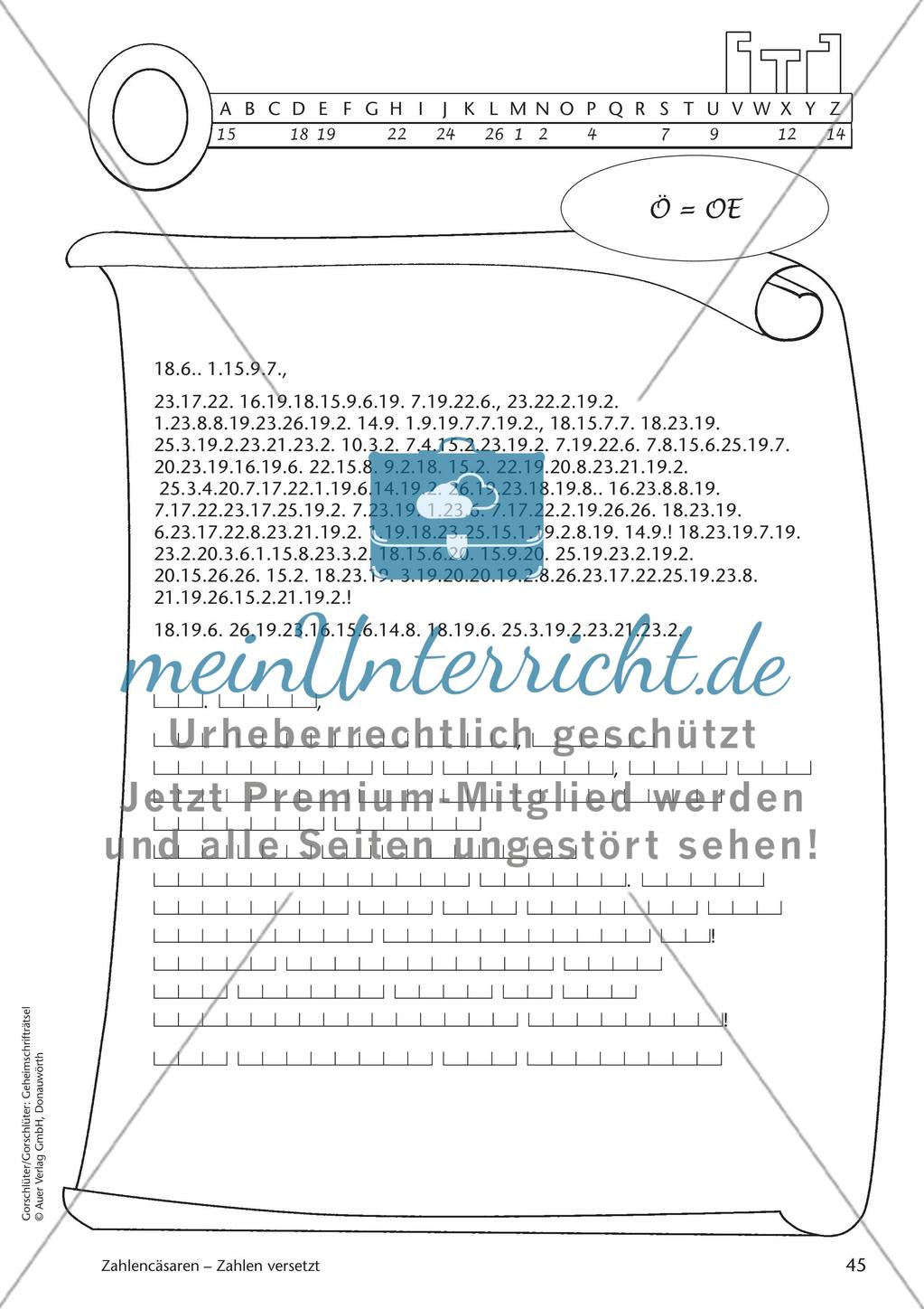 Geheimschrift Zahlen versetzt: Übungen Preview 7