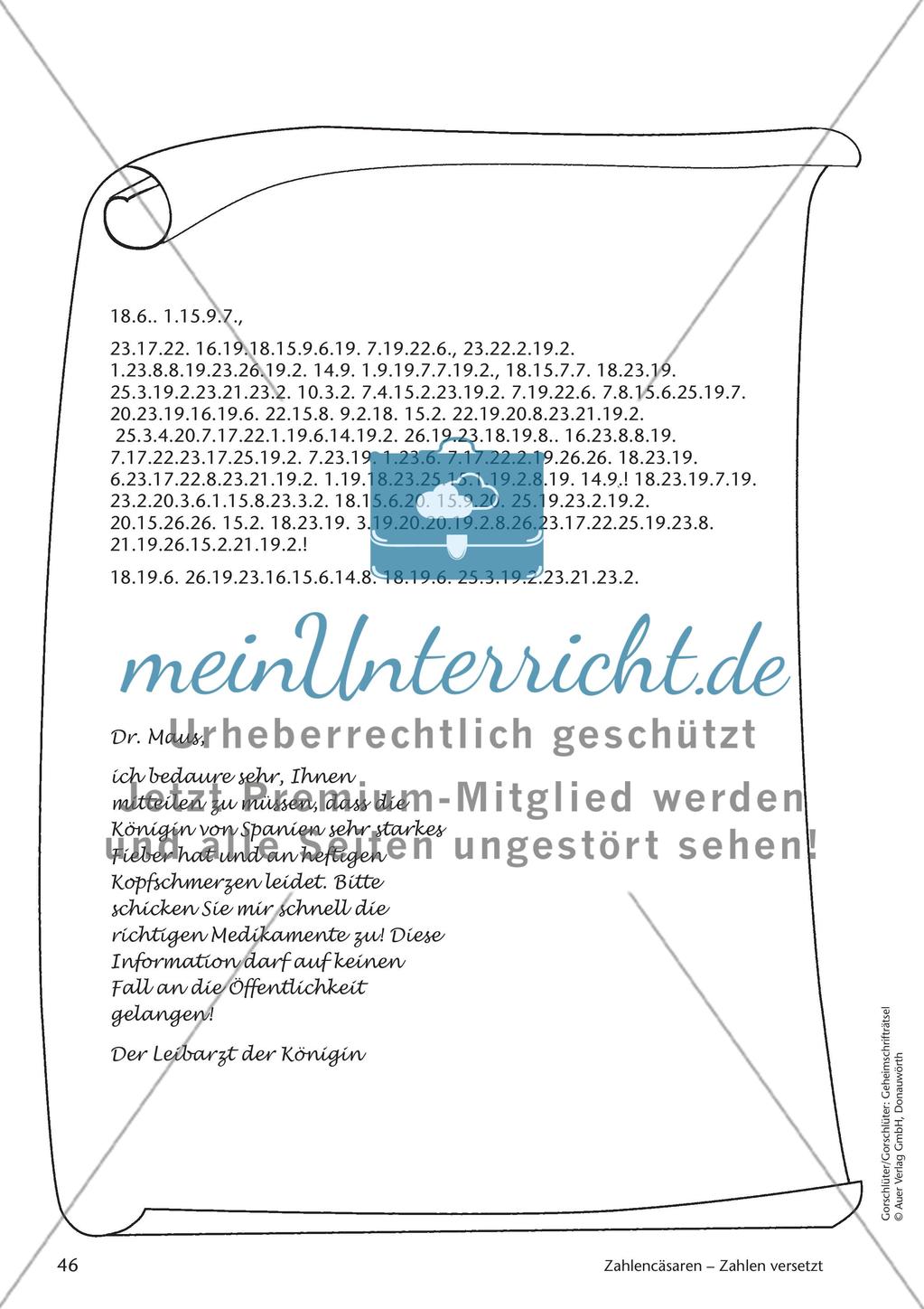 Geheimschrift Zahlen versetzt: Übungen Preview 8