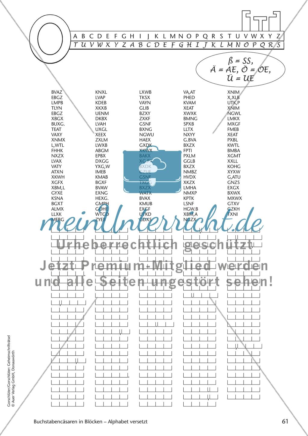 Geheimschrift in Blöcken Alphabet versetzt: Übungen Preview 1
