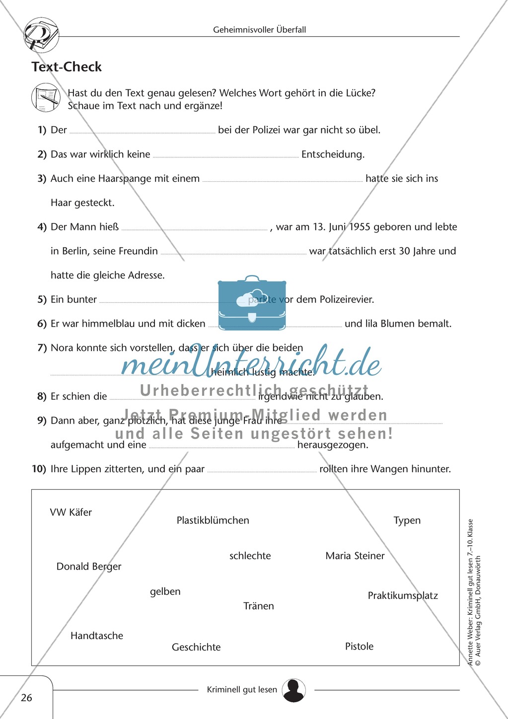 Geheimnisvoller Überfall: Text + Lückentext + Übung + Lösung Preview 4