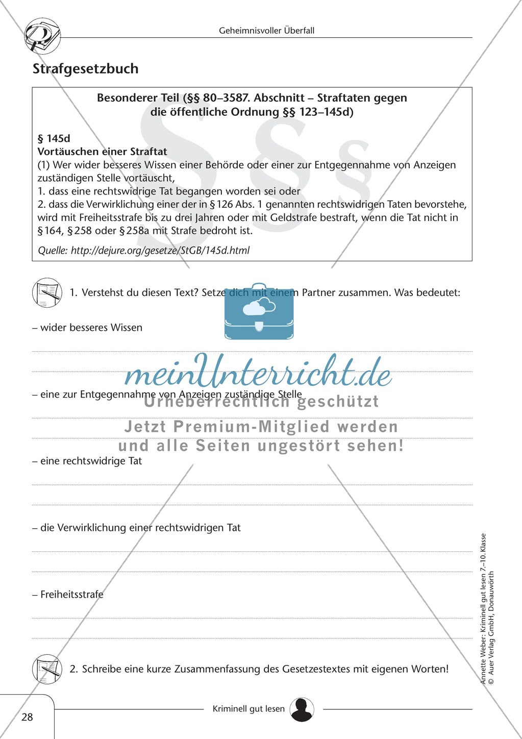 Geheimnisvoller Überfall: Text + Lückentext + Übung + Lösung Preview 6