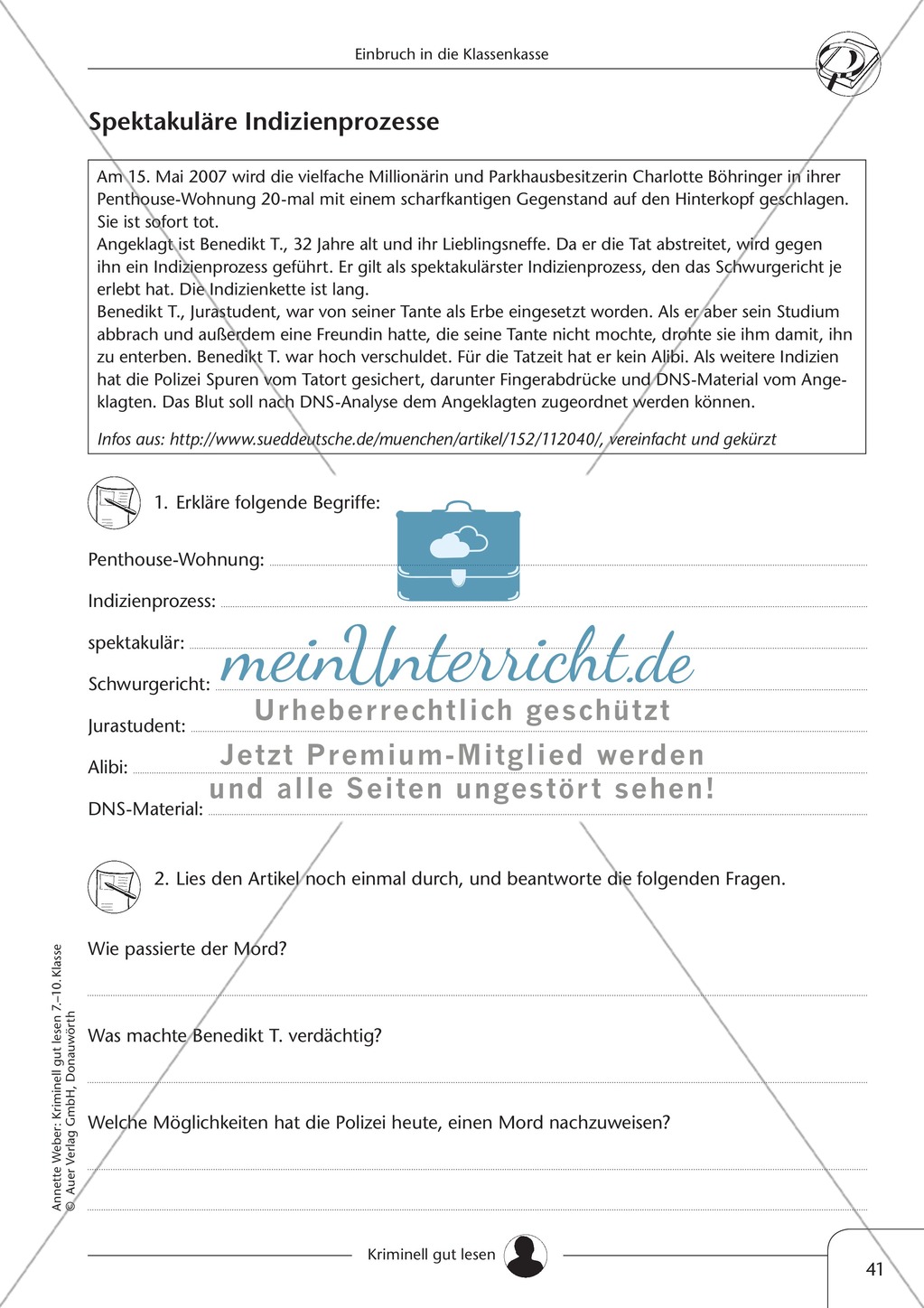 Einbruch in die Klassenkasse: Text + Übung + Lösung Preview 7