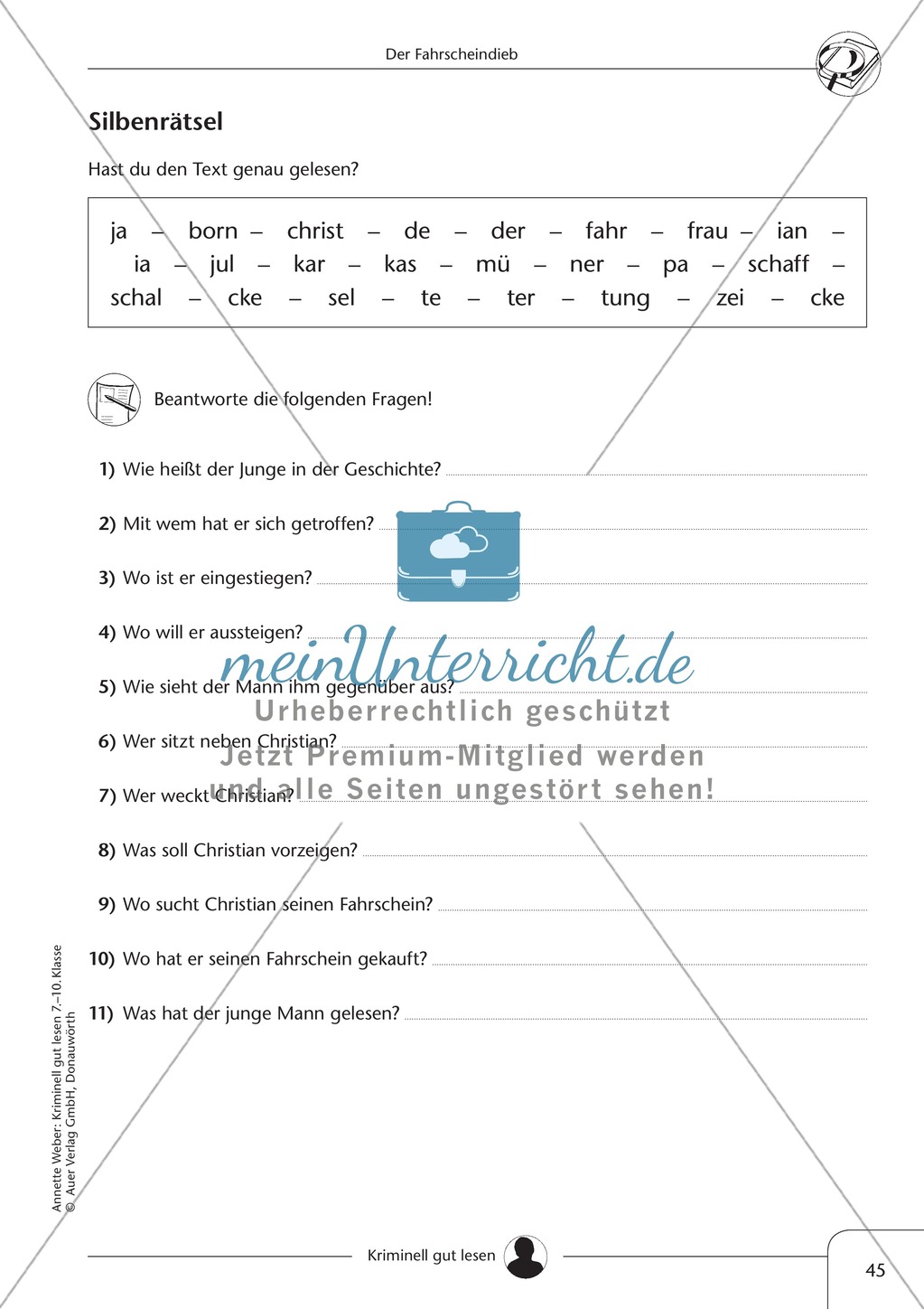 Der Fahrscheindieb: Text + Übung + Lösung Preview 3