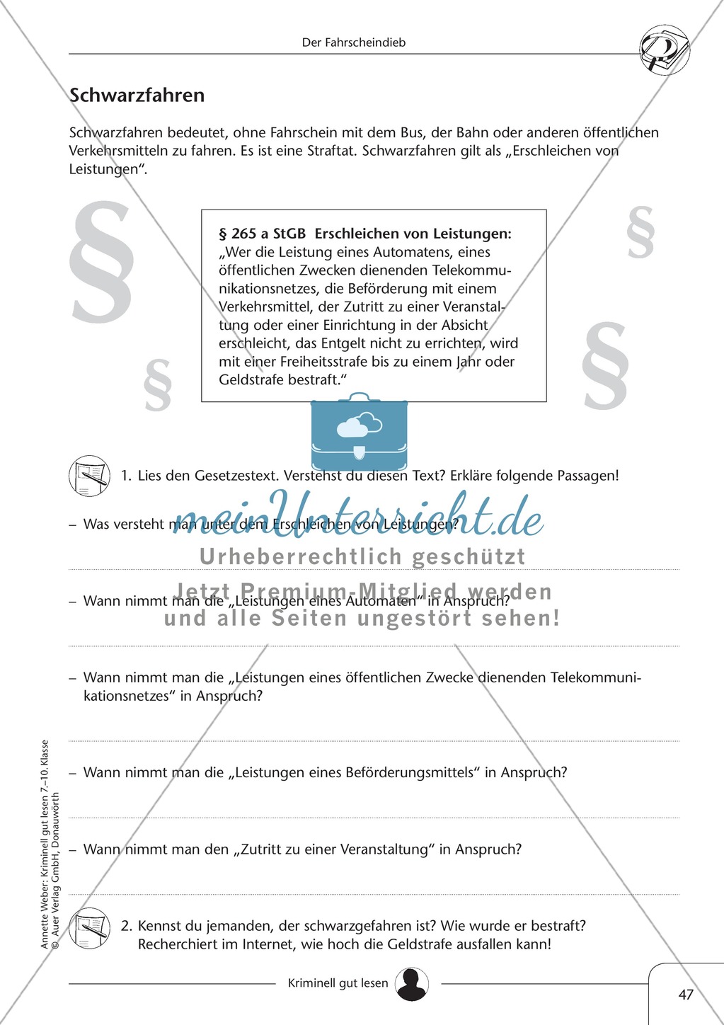 Der Fahrscheindieb: Text + Übung + Lösung Preview 5
