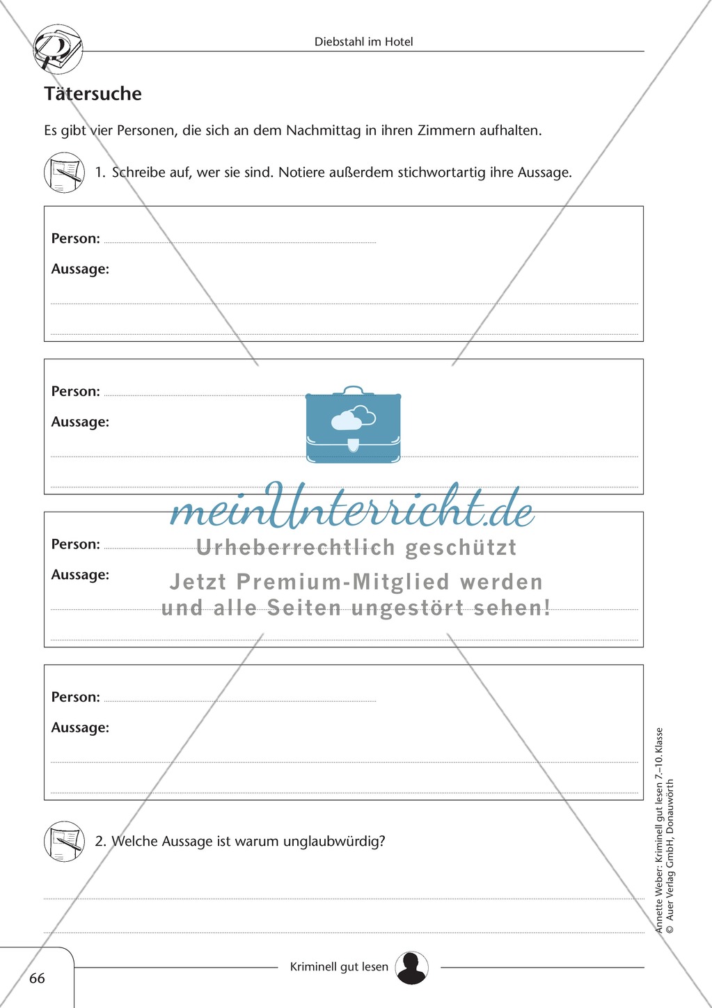Diebstahl im Hotel: Text + Übung + Lösung Preview 4