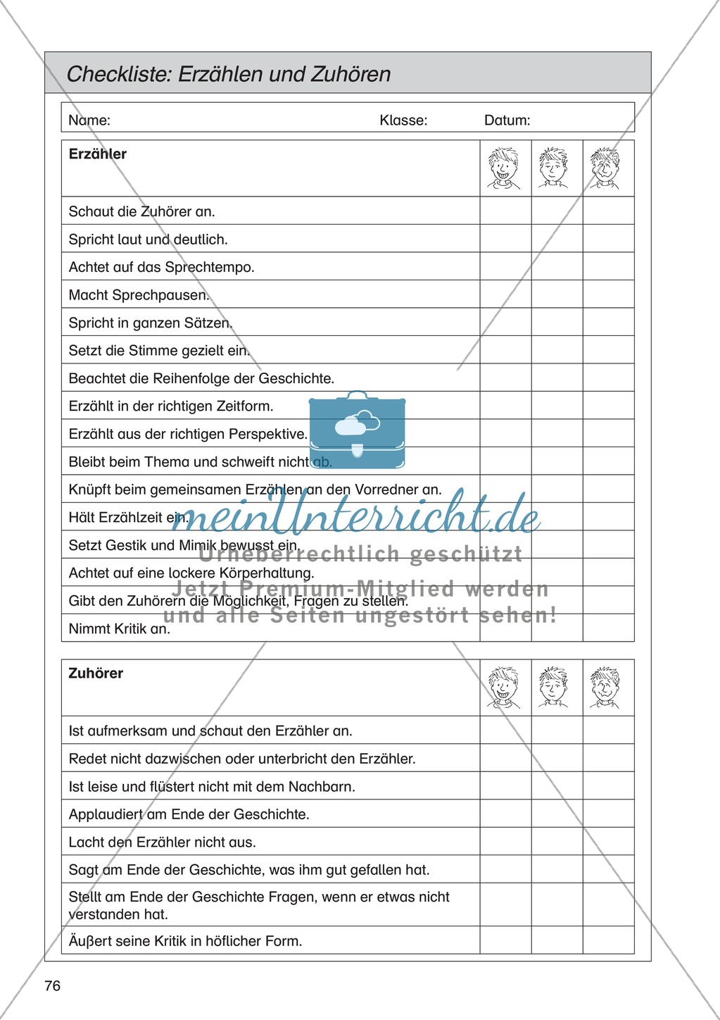 Checkliste: Erzählen und Zuhören Preview 1
