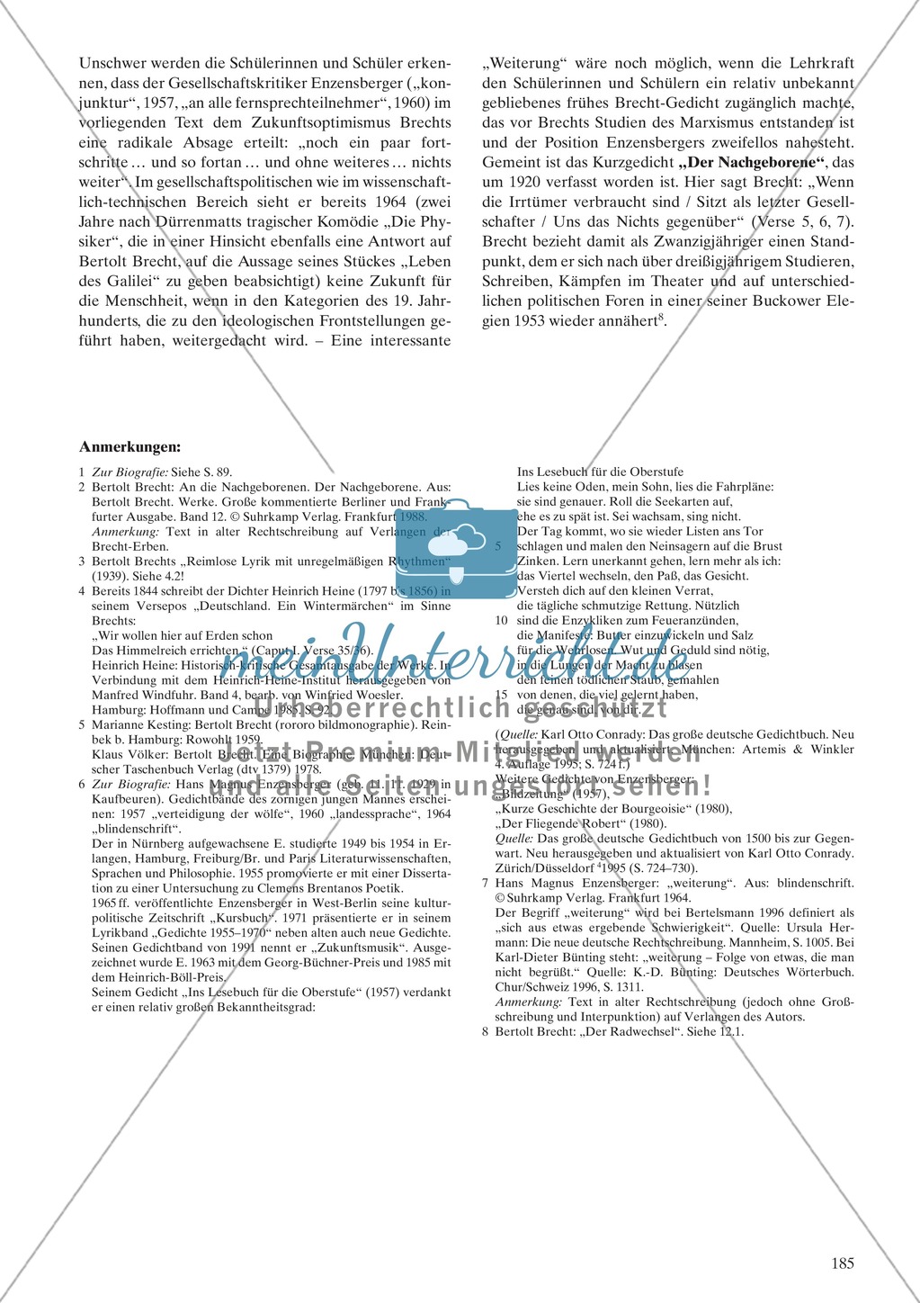 Politische Lyrik von Brecht, Enzensberger: Sachanalyse + didaktische Analyse + Verlaufsplanung + Weiterführung Preview 4