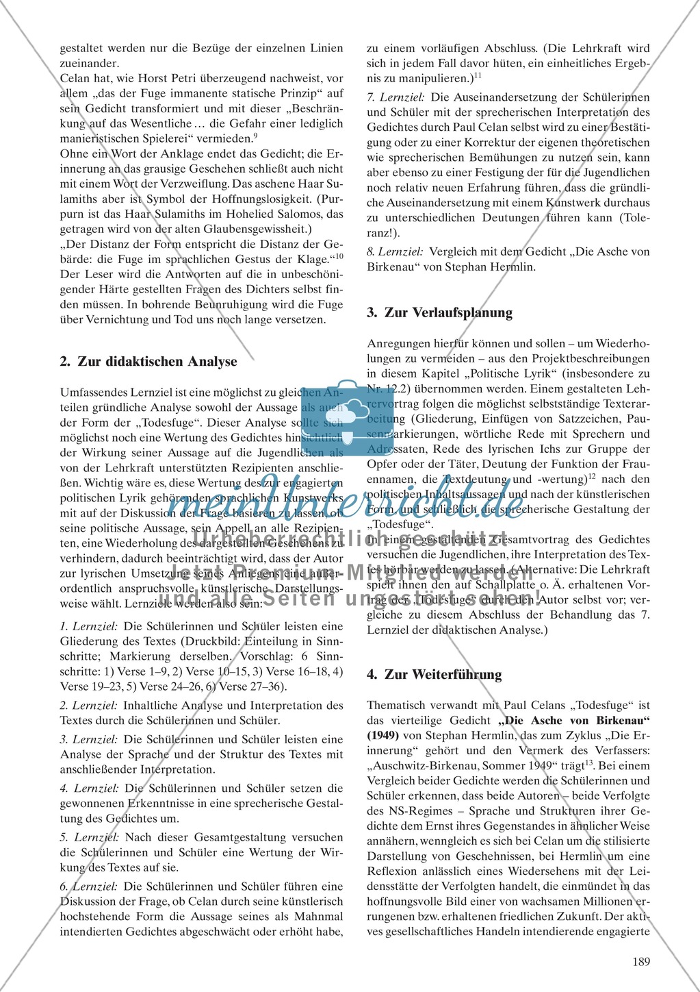 Politische Lyrik von Celan, Hermlin: Sachanalyse + didaktische Analyse + Verlaufsplanung + Weiterführung Preview 2