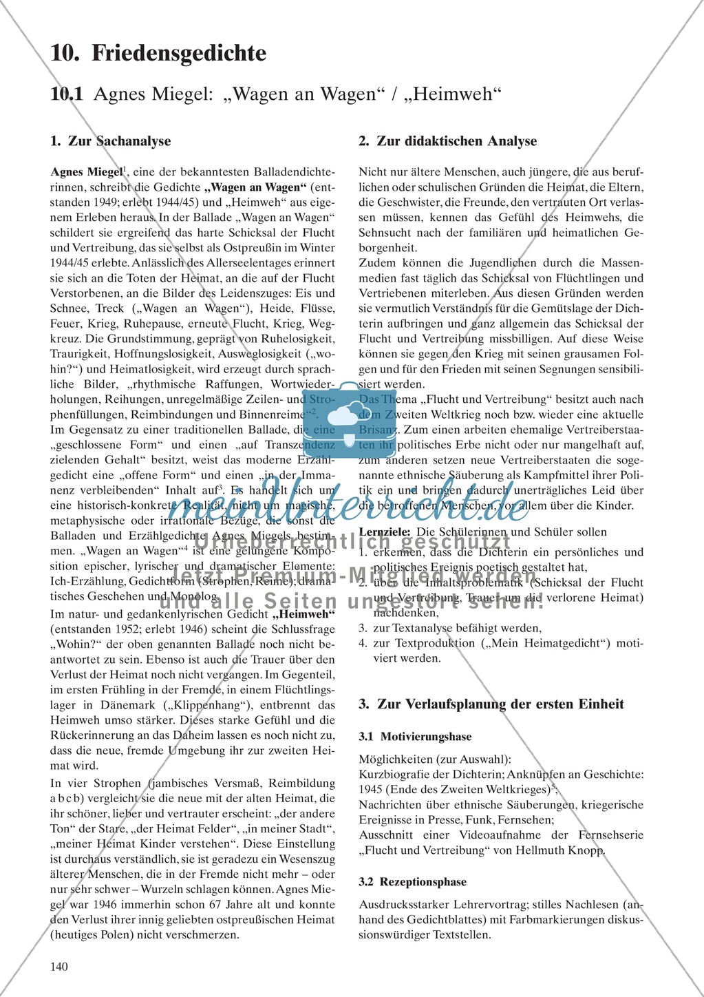 Friedensgedichte von Miegel: Sachanalyse + didaktische Analyse + Verlaufsplanung + Weiterführung Preview 1