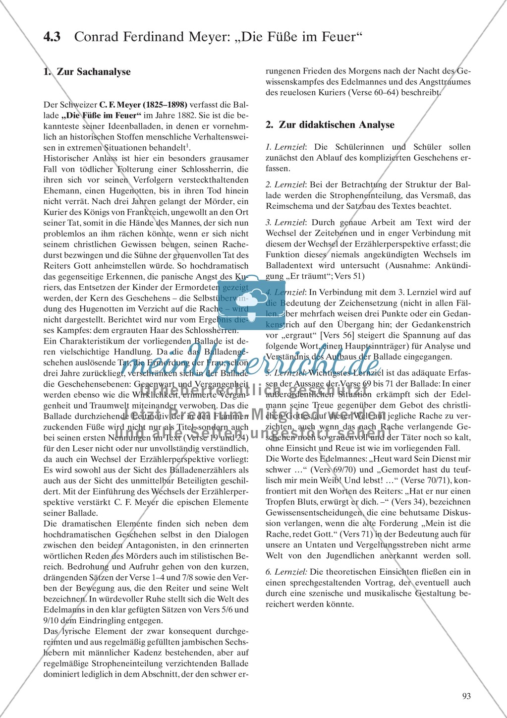 Ballade von Meyer: Sachanalyse + didaktische Analyse + Verlaufsplanung + Weiterführung Preview 1