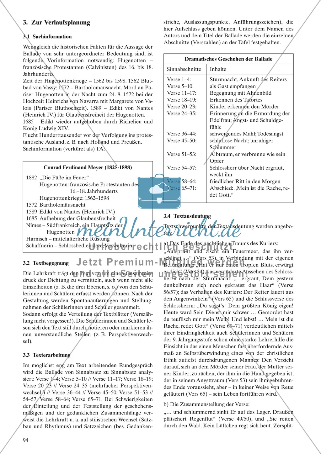 Ballade von Meyer: Sachanalyse + didaktische Analyse + Verlaufsplanung + Weiterführung Preview 2