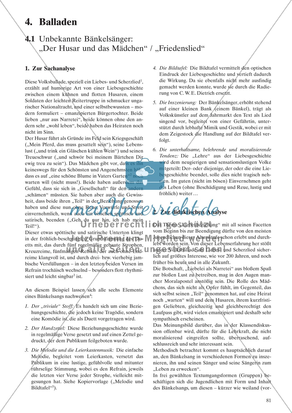 Balladen - unbekannte Bänkelsänger: Sachanalyse + didaktische Analyse + Verlaufsplanung + Weiterführung Preview 1