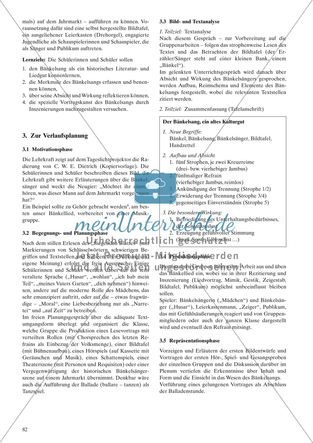 Balladen - unbekannte Bänkelsänger: Sachanalyse + didaktische Analyse + Verlaufsplanung + Weiterführung Preview 2