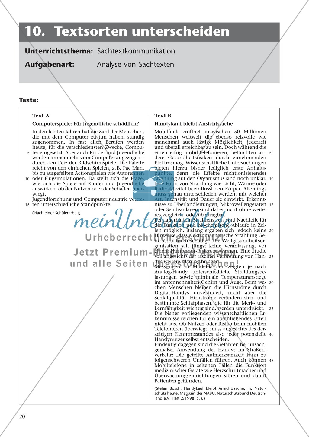 Klausur: Textsorten unterscheiden - Sachtextanalyse + Lösung Preview 1