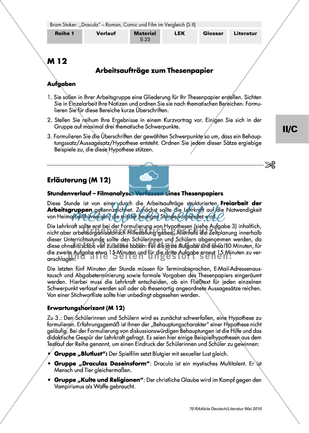 Inhalt und Aufbau einer Filmanalyse + Formulierung und Präsentation der Thesenpapiers + Bewertungsbogen Preview 3