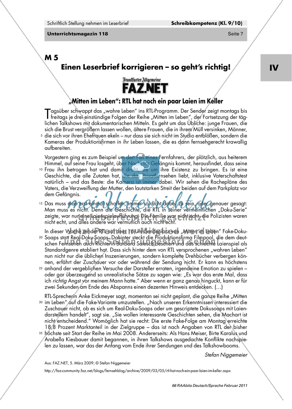 Der Leserbrief als schriftliche Stellungnahme: Merkmale kennen lernen, Fehler finden, Produktion eines eigenen Leserbriefes Preview 3