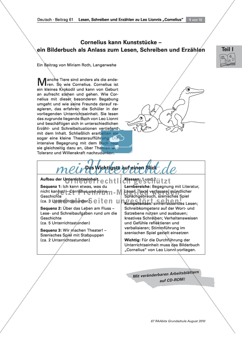 Wir lesen das Bilderbuch "Cornelius": Gesamtes Material Preview 1