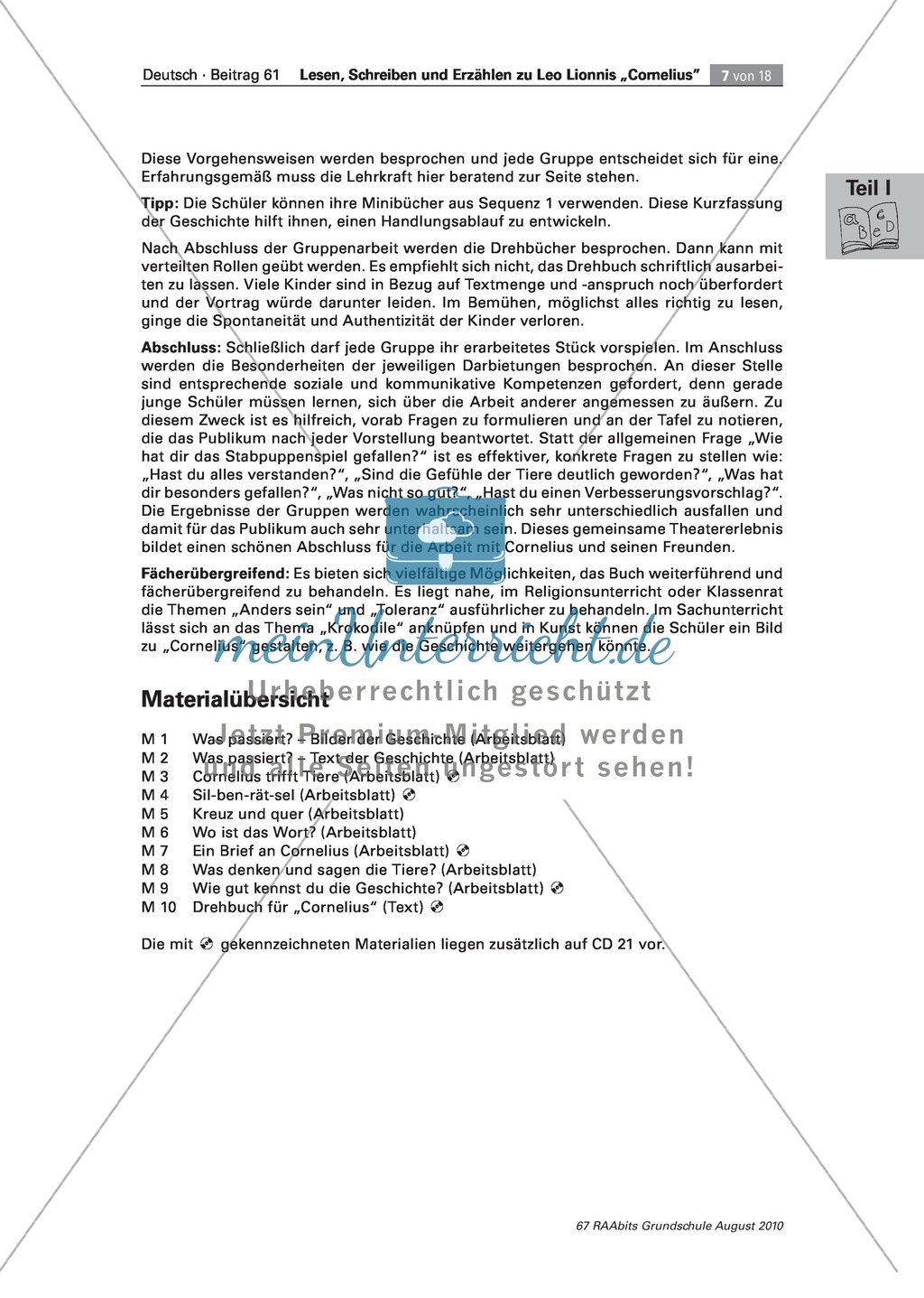 Wir lesen das Bilderbuch "Cornelius": Gesamtes Material Preview 7