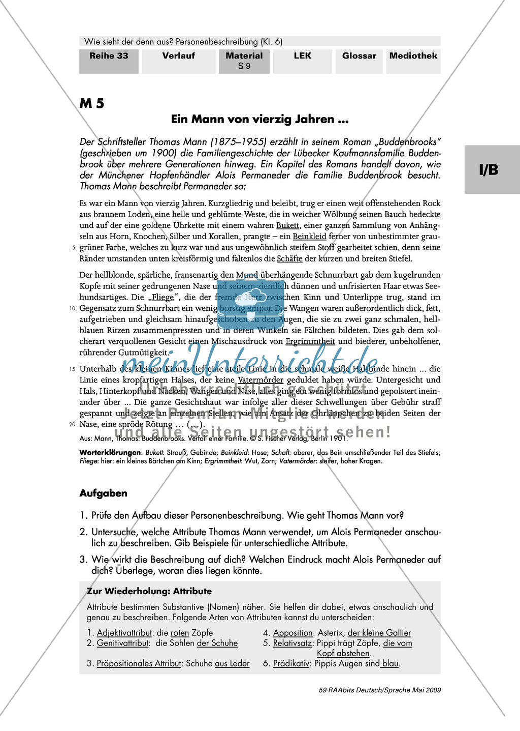 Attribute als sprachliche Gestaltungsmittel einer Personenbeschreibung: Auszug aus den "Buddenbrooks" Preview 1