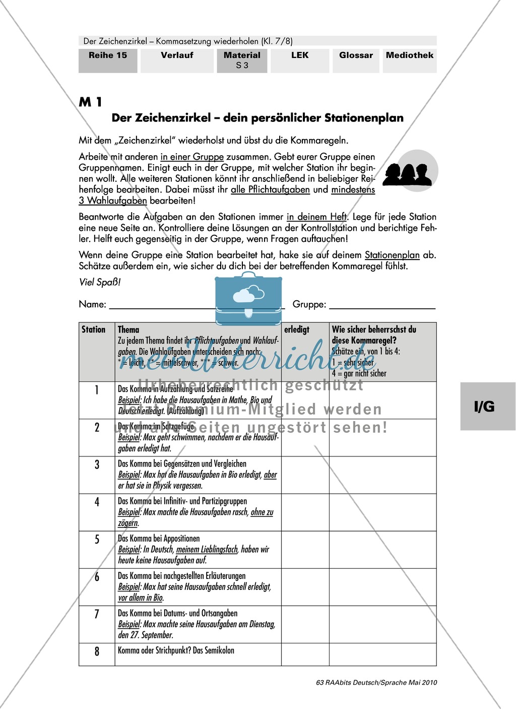 Der Zeichenzirkel - Arbeit an Stationen: Kommasetzung wiederholen + üben Preview 3