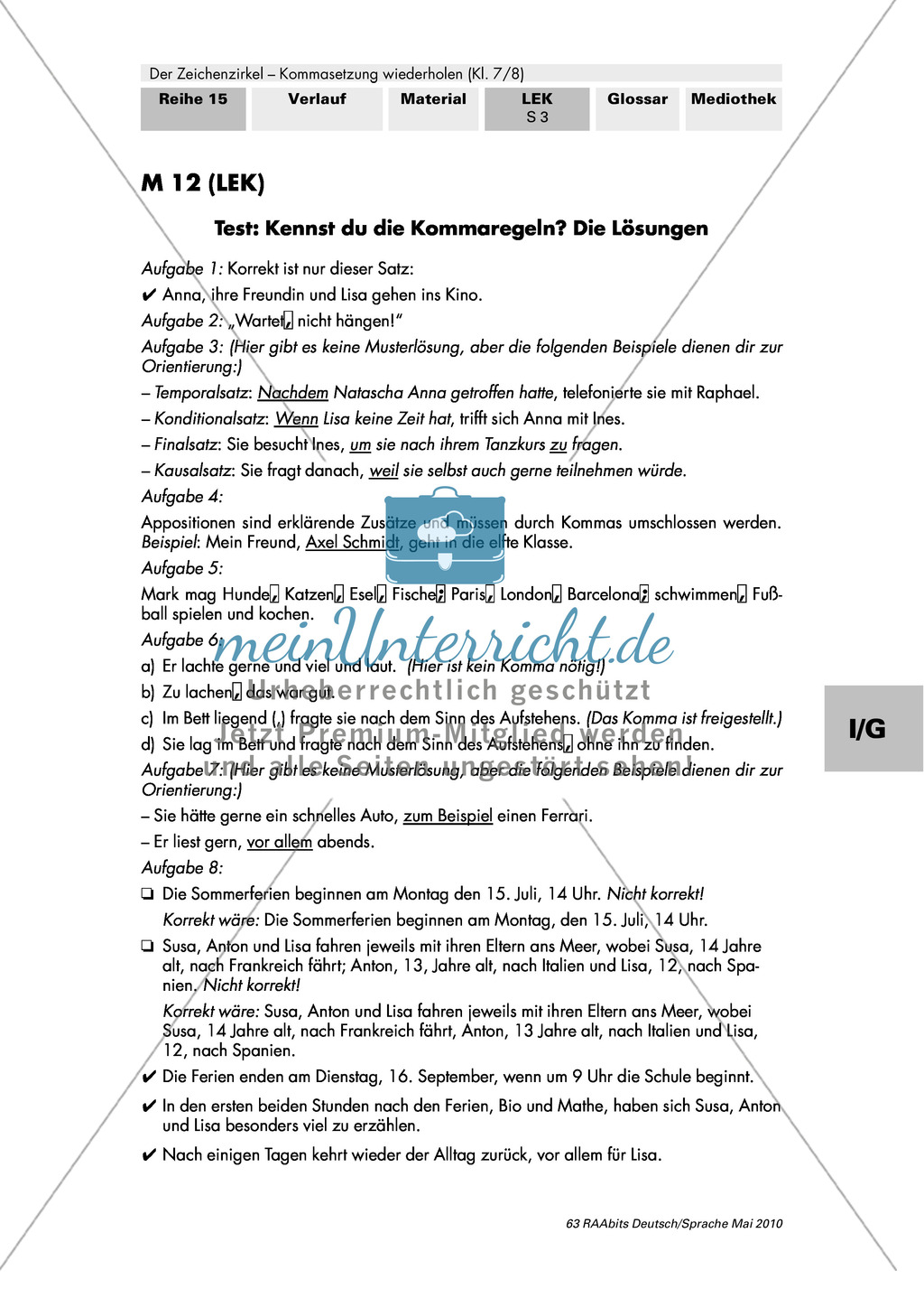 Kommasetzung: Lernerfolgskontrolle Preview 3