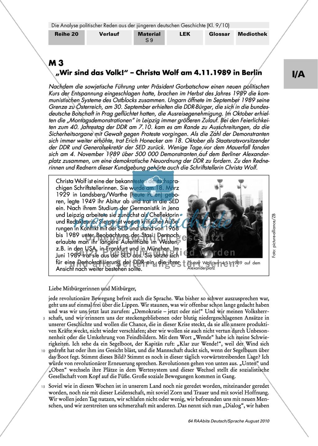 Christa Wolf "Wir sind das Volk" (1989): Sprachliche Mittel als gestalterische Mittel erkennen und in Bezug zur Redeabsicht stellen Preview 1