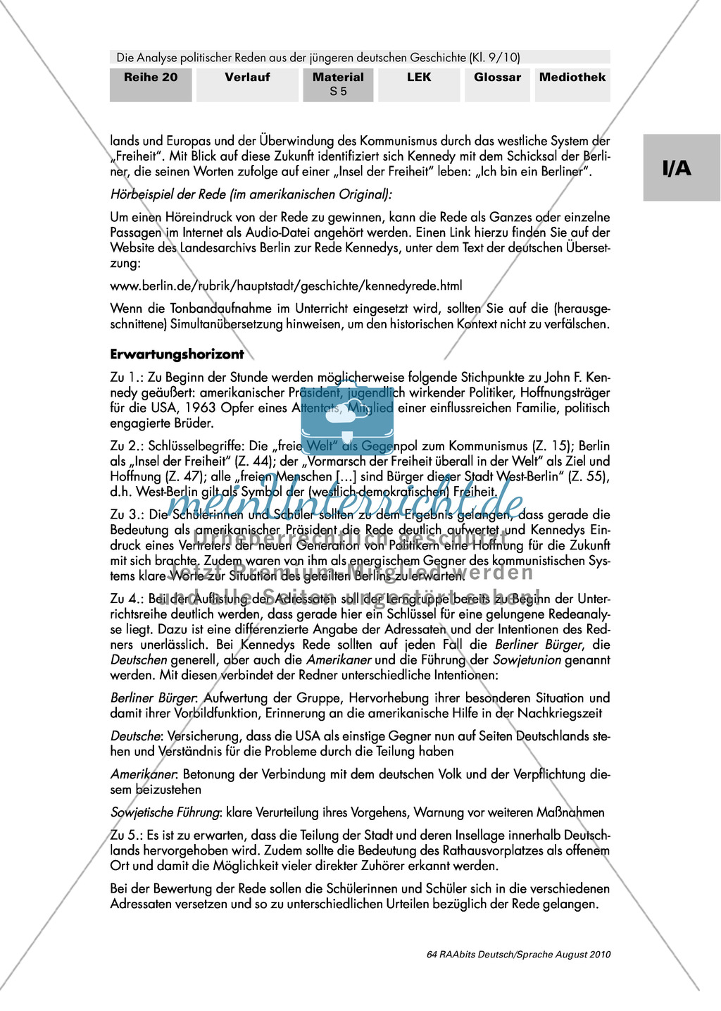 Rede von John F. Kennedy "Ich bin ein Berliner" - Erste Übungen auf dem Weg zur Redeanalyse Preview 4