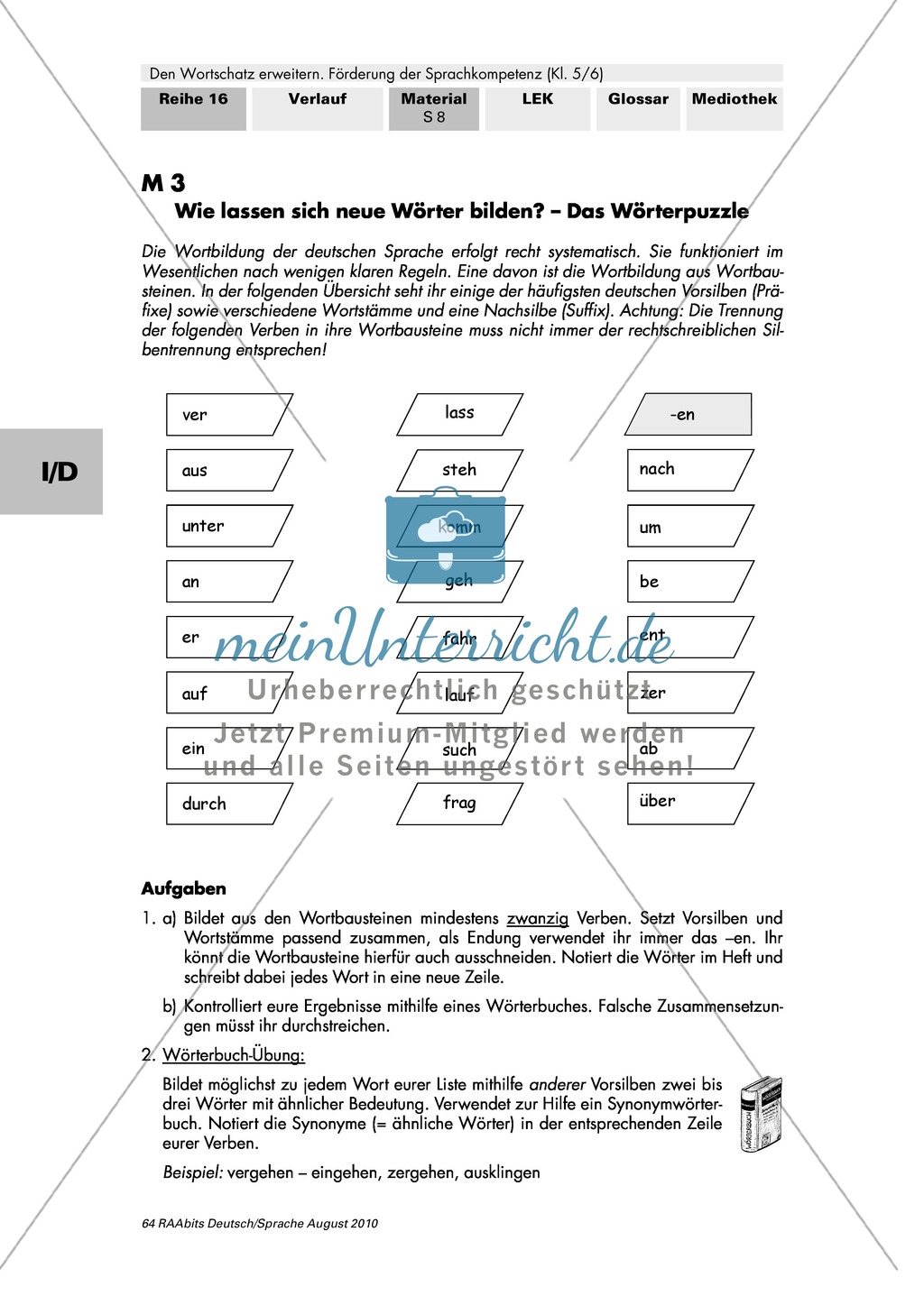 Typische Vorsilben deutscher Verben + Bedeutungsähnlichkeiten: Ein Wörterpuzzle Preview 1