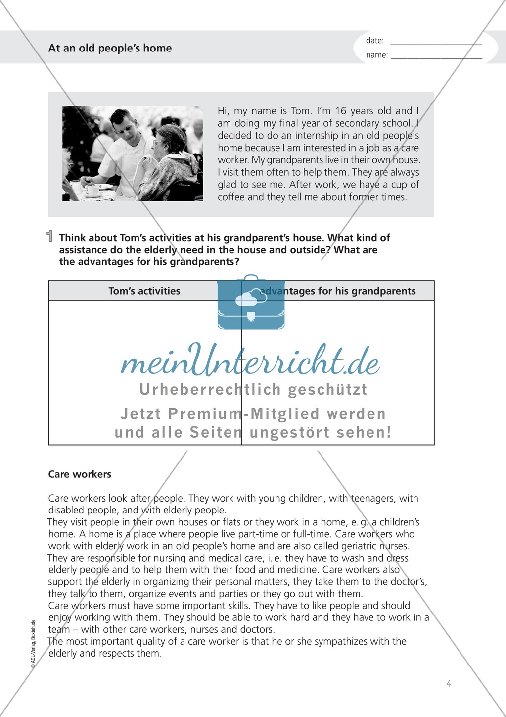 At an old people's home: Wortschatz + Übungen zu Conditional clauses type I Preview 1
