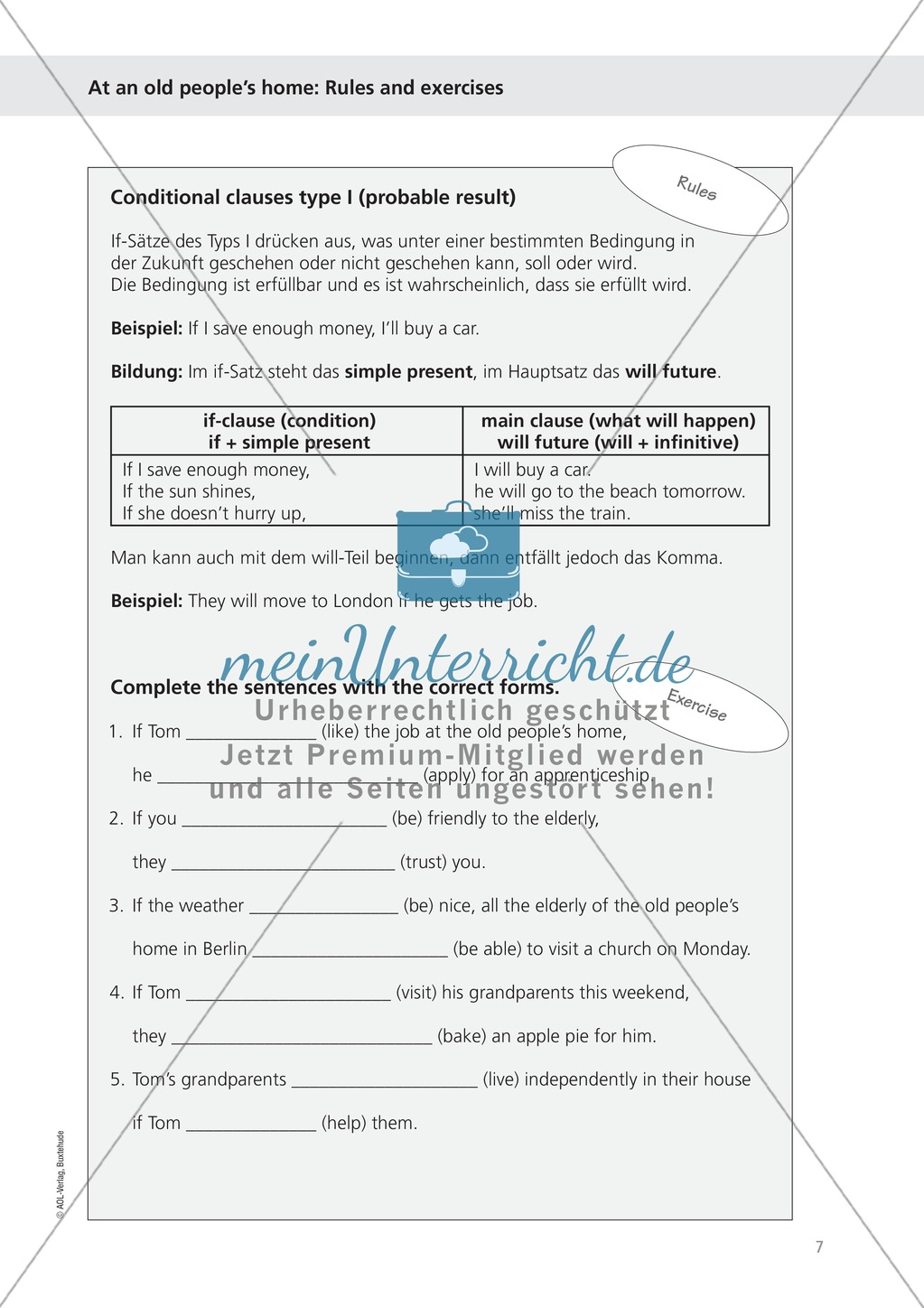 At an old people's home: Wortschatz + Übungen zu Conditional clauses type I Preview 4