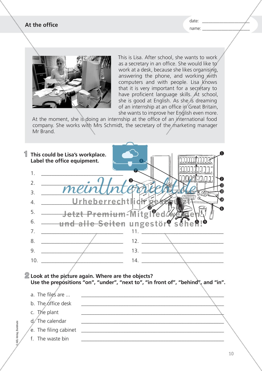 Working in an office: Wortschatz Sekretariat + Präpositionen der Zeit Preview 1