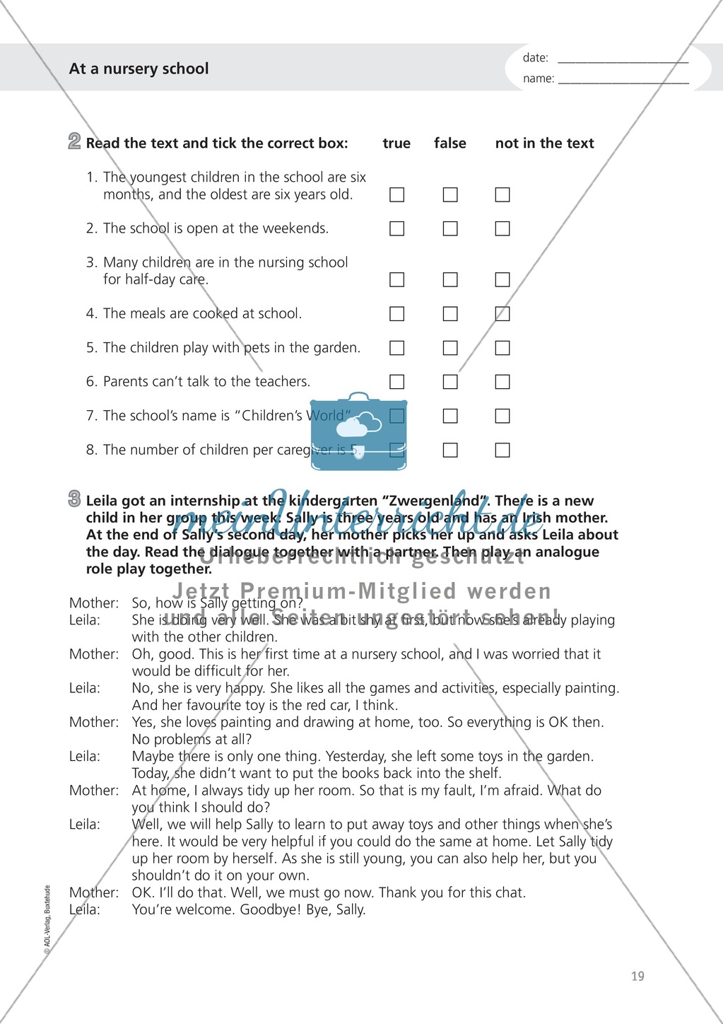 Working in a nursery school: Wortschatz Kinderbetreuung + Übungen zum Gerund Preview 2