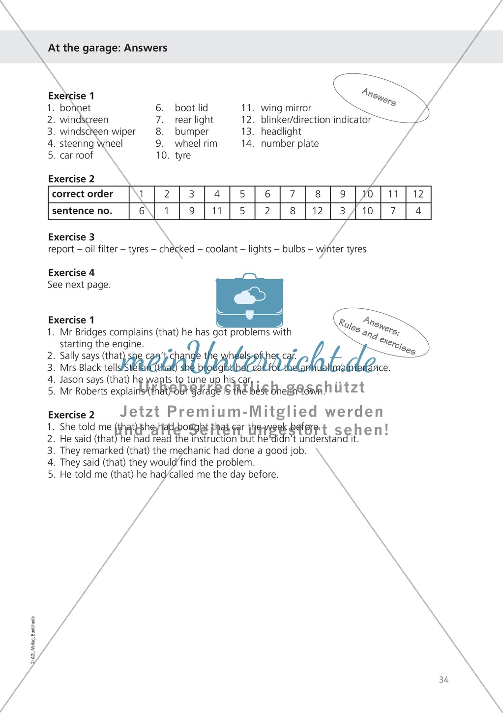Working as a mechanic at a garage: Wortschatz KFZ-Mechaniker + Übungen zur indirekten Rede Preview 9