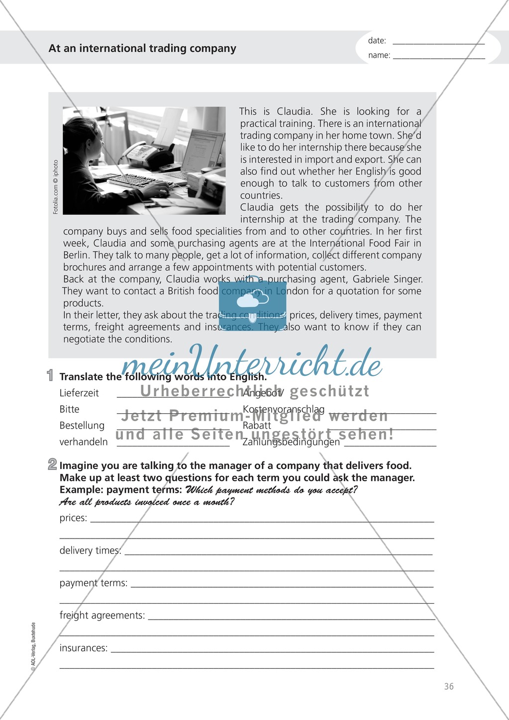 Working at an international trading company: Wortschatz internationales Handelsunternehmen + Übungen zum Passiv Preview 1