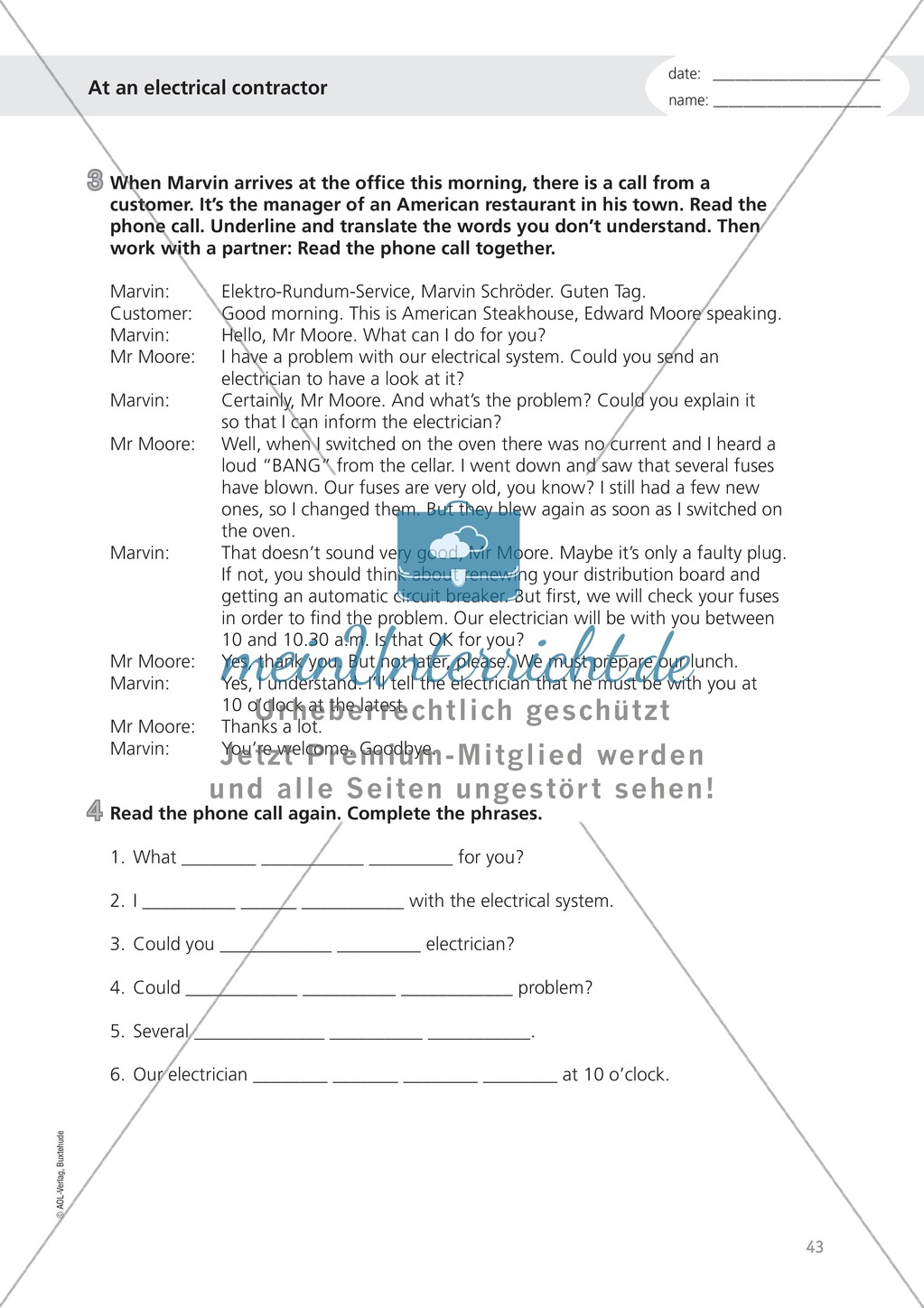 Working as an electrician: Wortschatz Elektriker + Übungen zum Present Perfect Progressive Preview 2