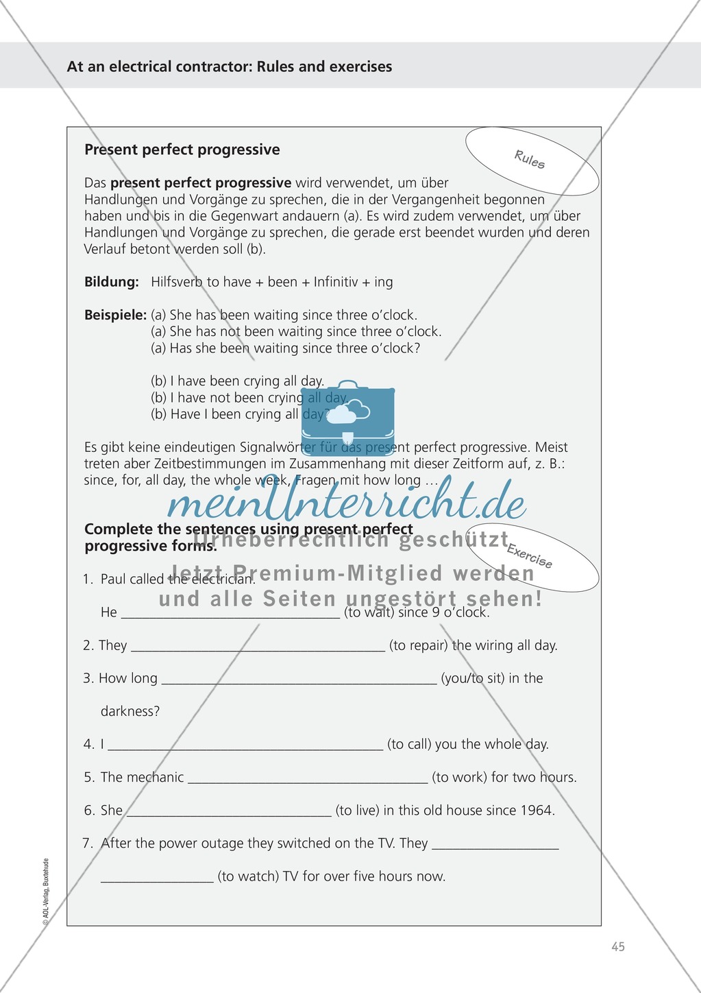 Working as an electrician: Wortschatz Elektriker + Übungen zum Present Perfect Progressive Preview 4