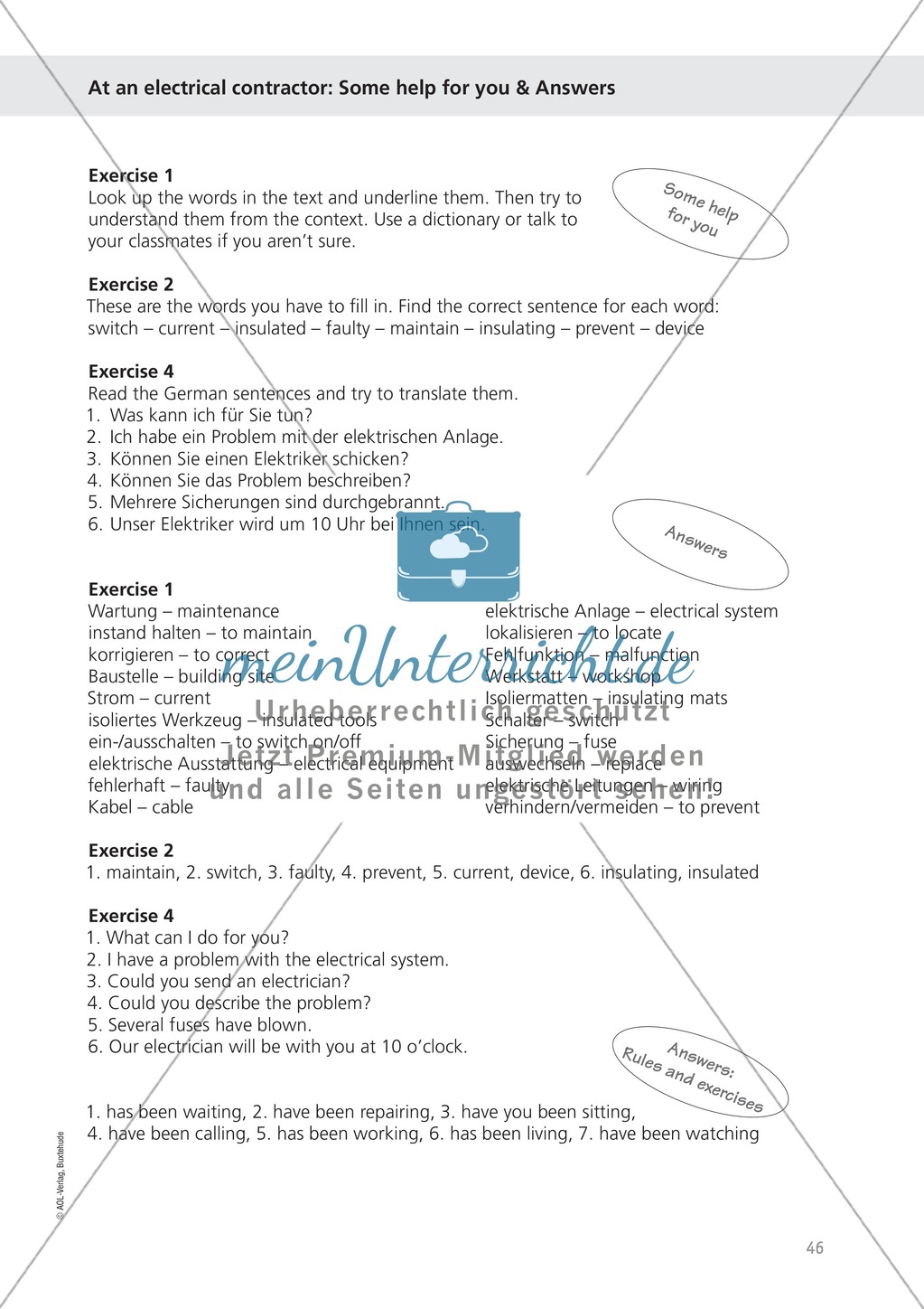 Working as an electrician: Wortschatz Elektriker + Übungen zum Present Perfect Progressive Preview 5