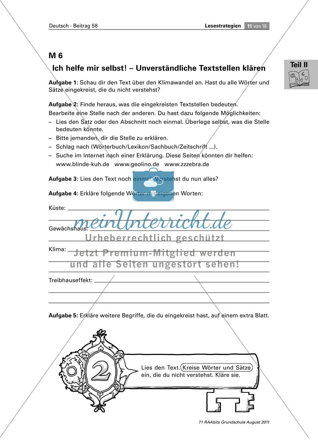 Die vier Schlüssel - Lesestrategien anhand von Sachtexten erarbeiten Preview 11