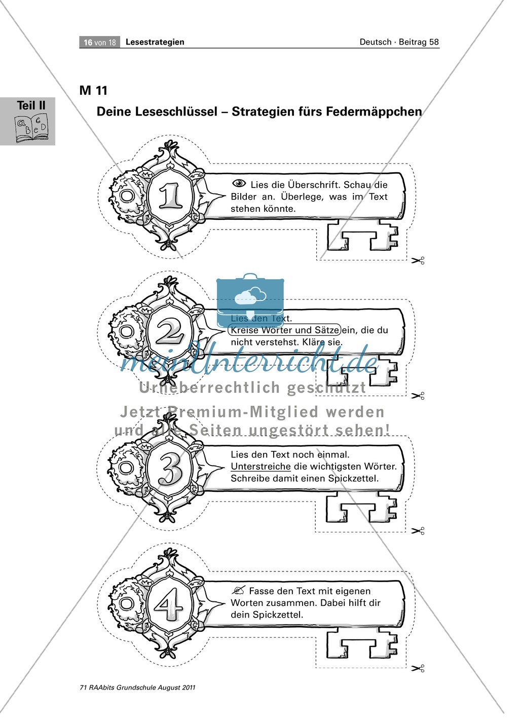 Die vier Schlüssel - Lesestrategien anhand von Sachtexten erarbeiten Preview 16