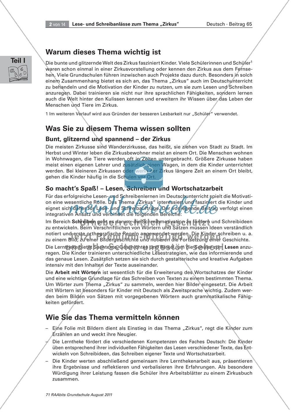Lese- und Schreibanlässe zum Thema