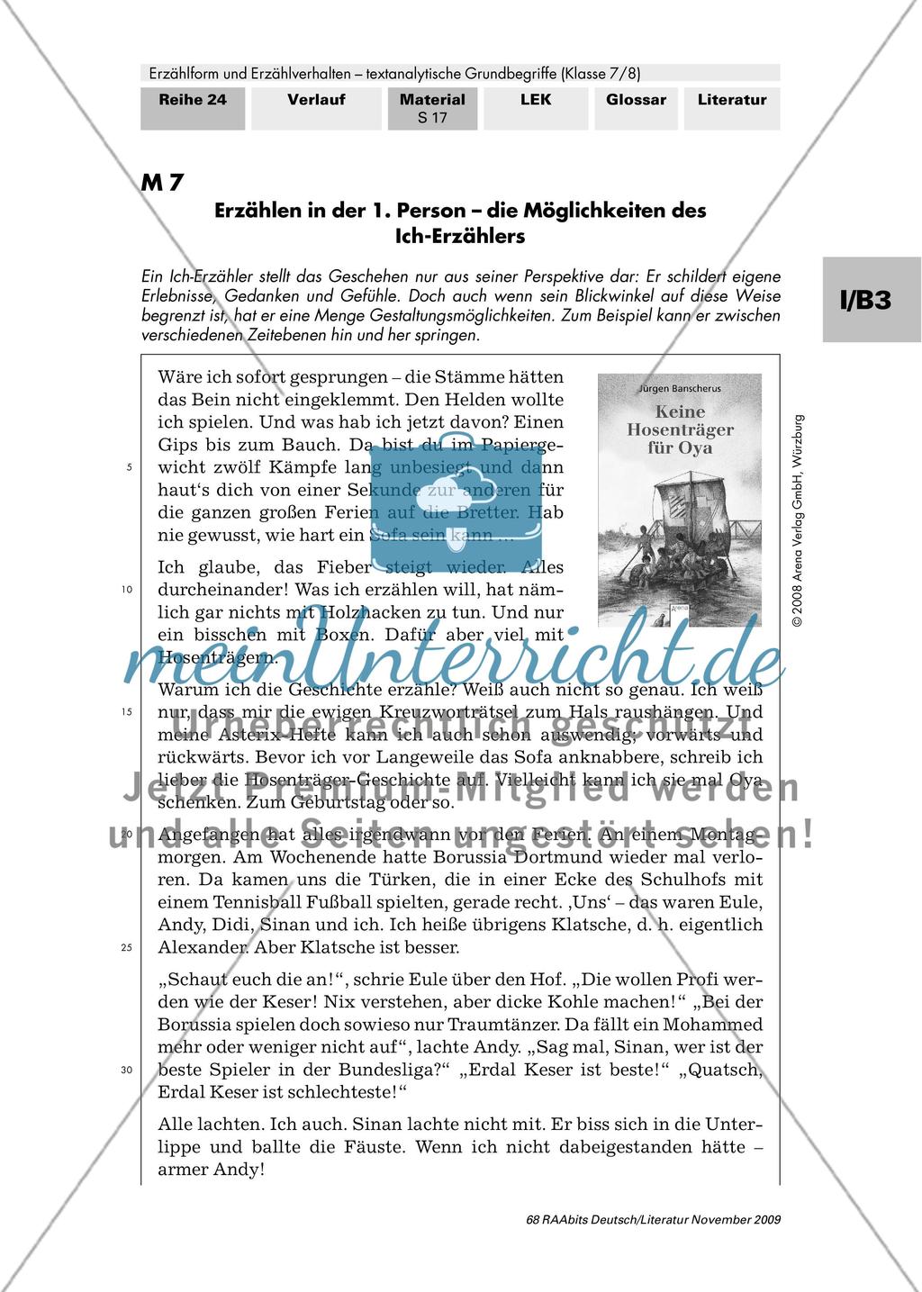 Der Ich-Erzähler und seine Möglichkeiten anhand des Romans