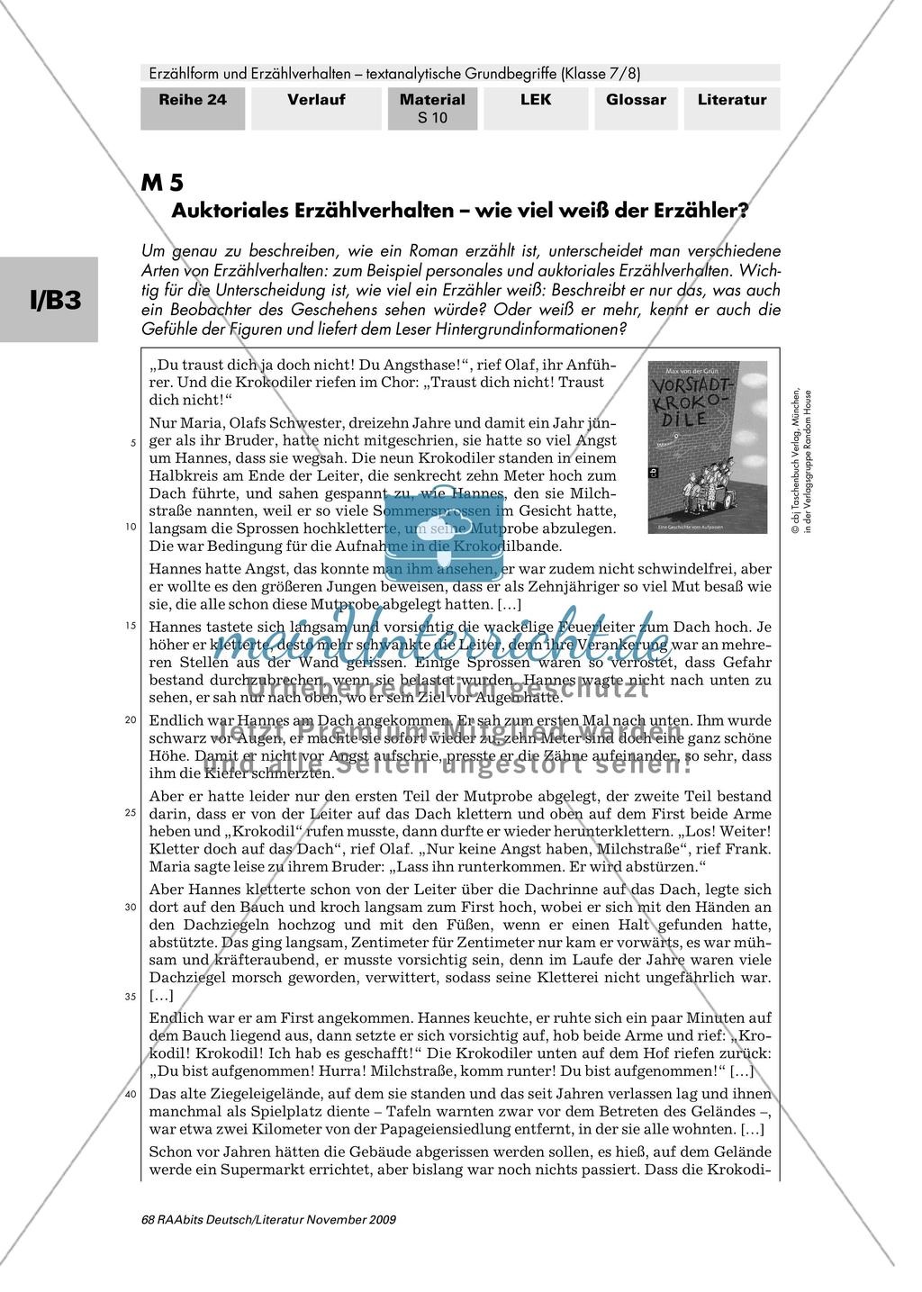 Auktoriales Erzählverhalten am Roman "Vorstadtkrokodile" untersuchen Preview 1