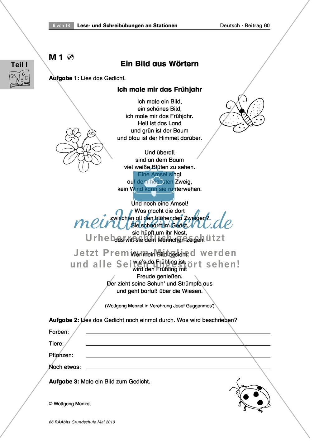 Ein Frühlingsgedicht lesen und eine Wortsammlung dazu erstellen Preview 1